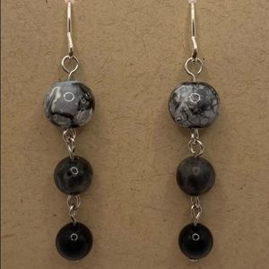 Tri Color Black and Gray Marble Earring Pair